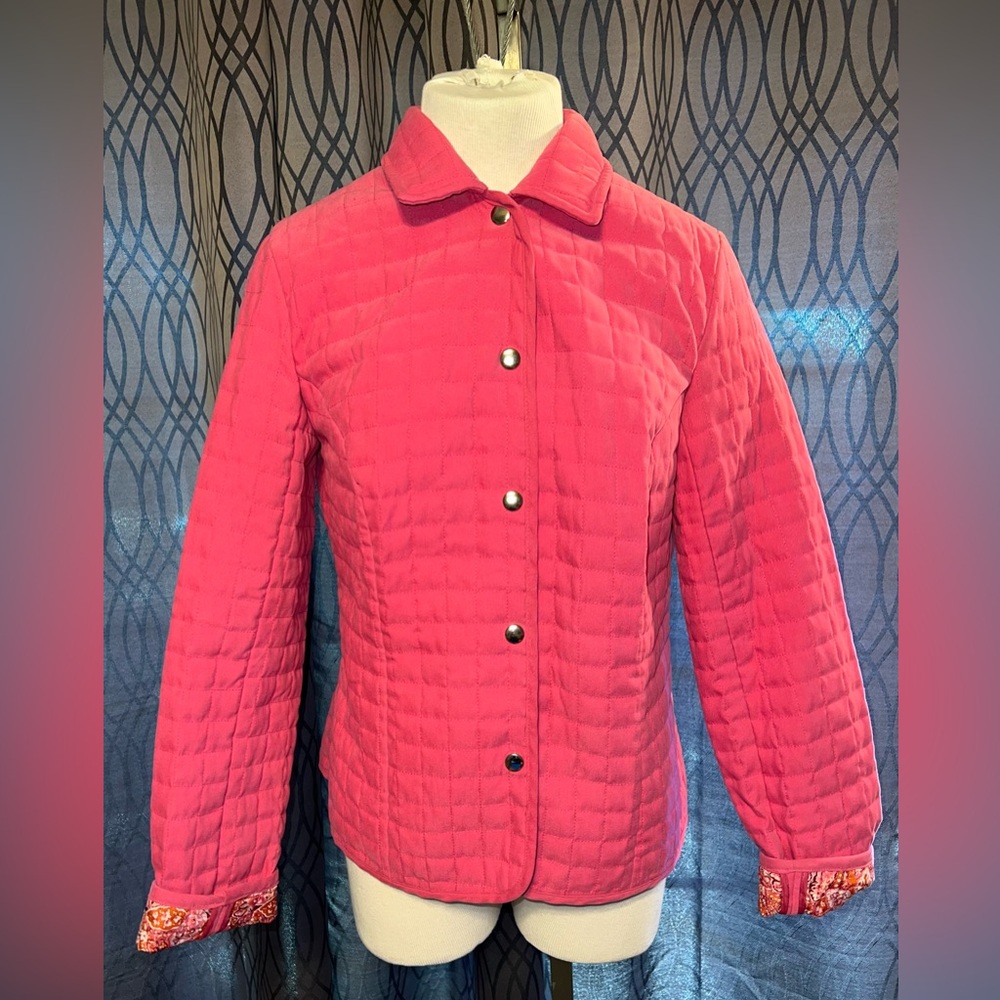 Briggs New York Jacket Womens Size 8 Pink Snap Front paisley Contrast cuff [I-18